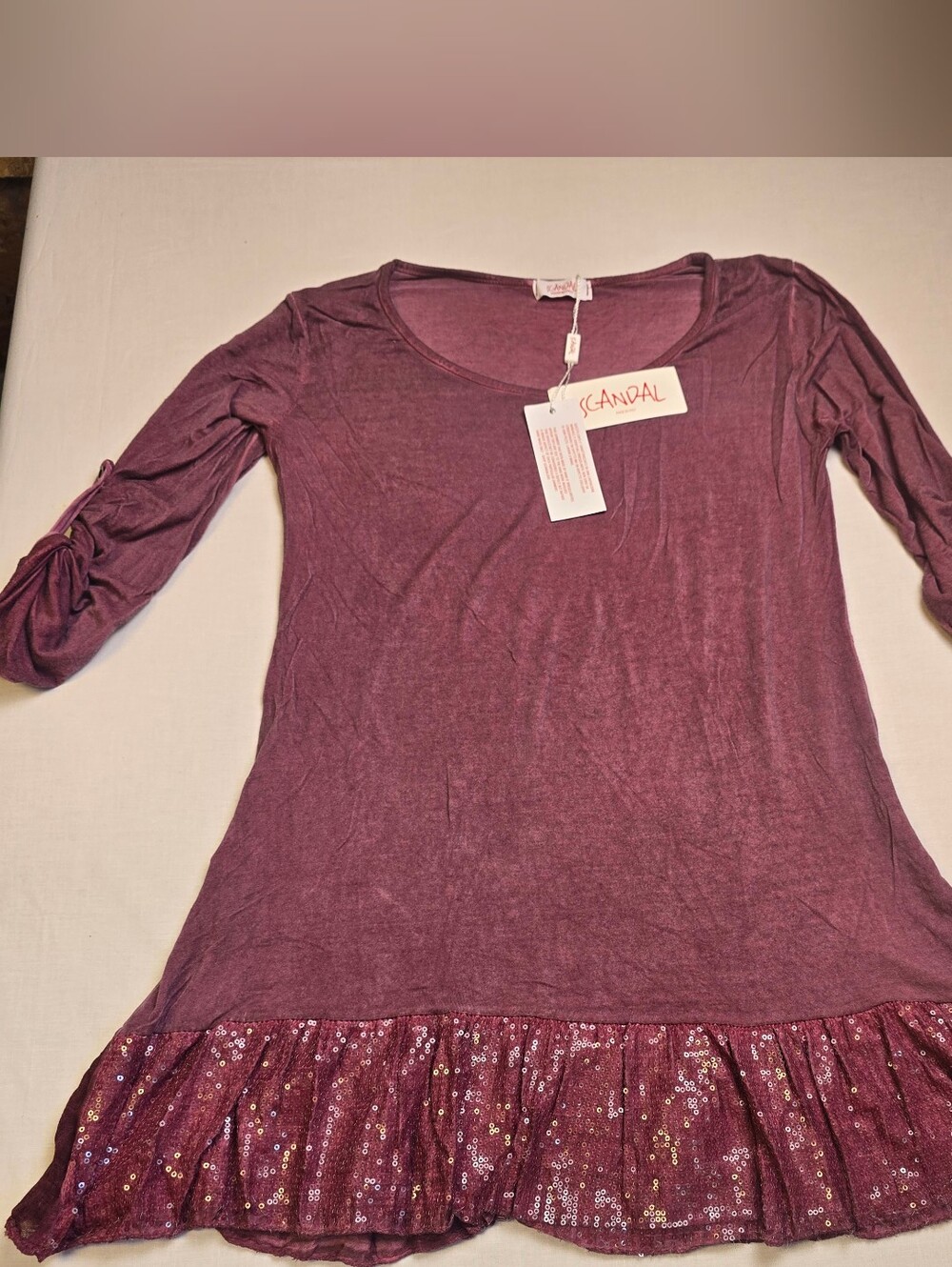 Scandal Women's Plum Sequin-Hem Long Sleeve Blouse
